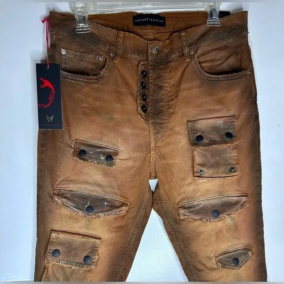 ARTMEETSCHAOS Super Skinny Mens Colored Denim Jeans Rust Distressed Sz 31/33
              
      NWT