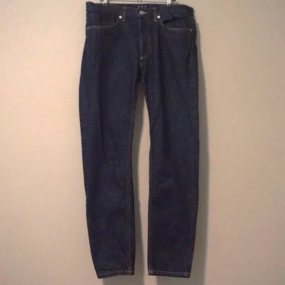 ASKET Dark Wash Button Fly Raw Denim Jeans Organic Cotton Men’s 34 Slim