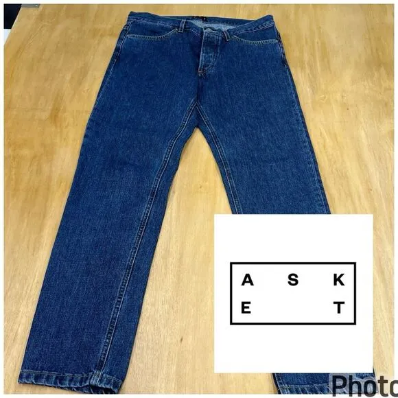ASKET Denim Jeans Mens 32x30 Blue Button Fly Slim Fit Cotton Italy