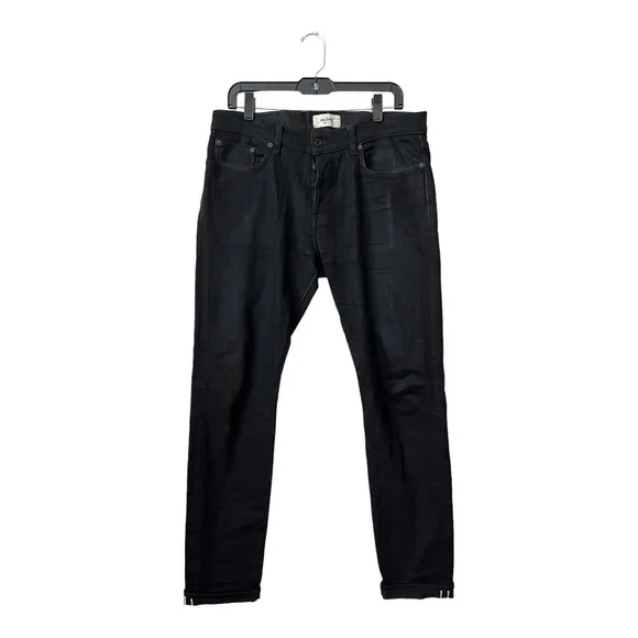 Baldwin Mens Black The 76 Slim Selvedge Button Fly Jeans Size 33