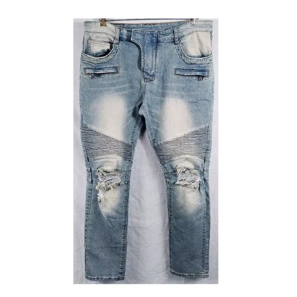 BALMAIN Slim-Fit Moto Jeans Faded Destroyed