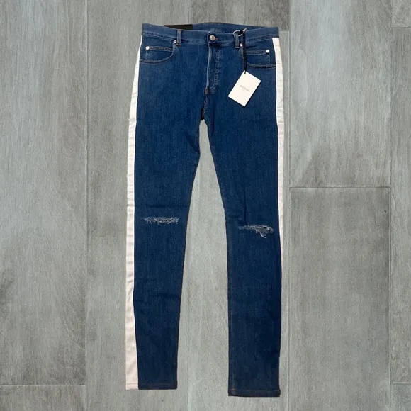 New Balmain Side Stripe Slim Fit Distressed Denim
          
      NWT