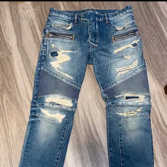 Balmain Patchwork Destroy Biker Denim 32