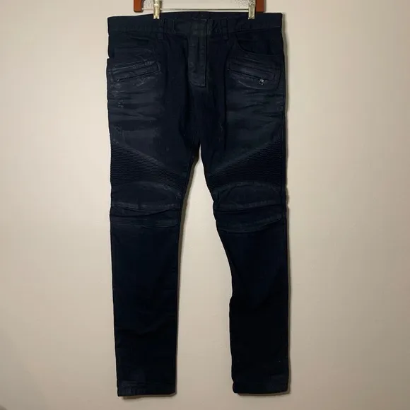 Balmain black distressed moto jeans - 34
