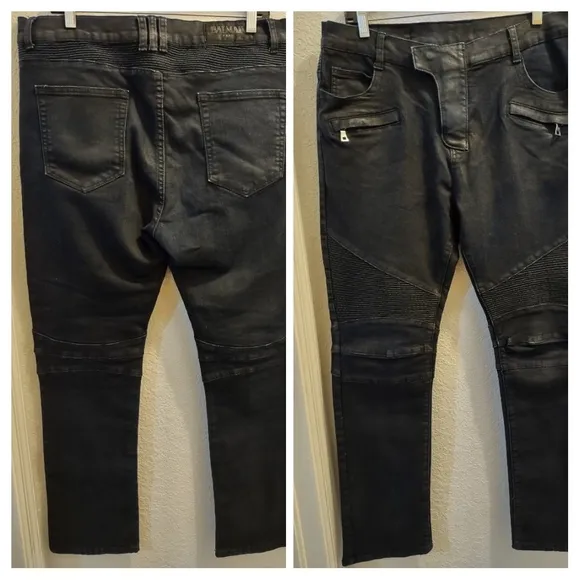 BALMAIN moto biker SHINE COATED designer jeans size 36 original PR 1,500