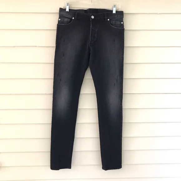 Balmain Paris Men’s Black Denim Jeans Distressed Crystal Size 30