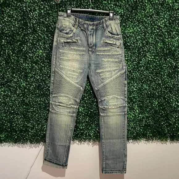 Balmain Distressed Moto Jeans Denim Pants 32
