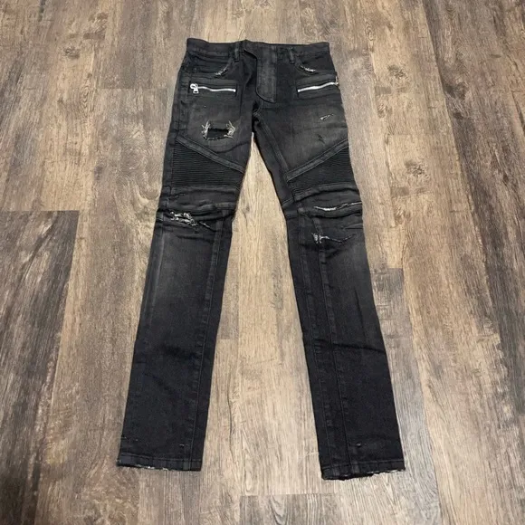 Black distressed balmain jeans