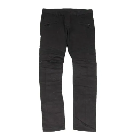 Balmain Mens Biker Jeans Size 34x34 Black Waxed Coated Slim Denim Pants
