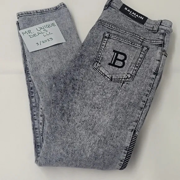 BALMAIN Men’s Moto BIKER Slim SKINNY TAPERED STRETCH Denim Jeans 33 X 33 Paris