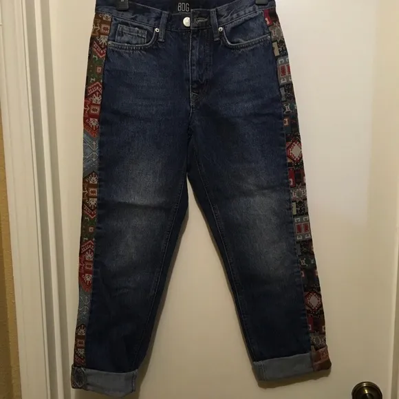 Men's Blue Jeans with Patterned Accents