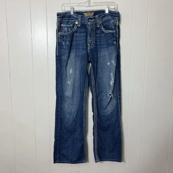 Big Star Men's Pioneer Boot Stretch Distressed Denim Blue Jeans Size 32R