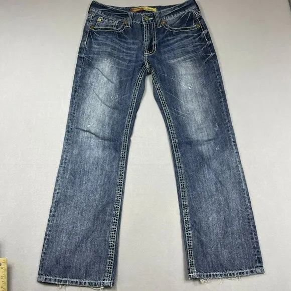 Big Star Mens Pioneer Bootcut Jeans Size 32x30 Blue Thick Stitch Rockabilly