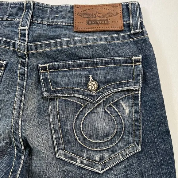 Big Star Union Straight Leg Jeans Flap Omega Pockets Vintage Collection Size 36