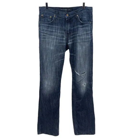 Big Star Union Regular Straight Distressed Dark Wash Jeans Mens 33L or 33x36