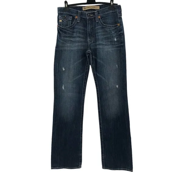 Big Star Pioneer Boot Jeans Distressed Dark Wash Thick Stitch Mens 31L Blue
