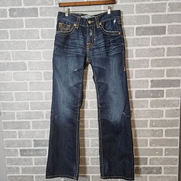 Big Star Jeans Mens 31x31 Pioneer Bootcut Medium Wash Distressed Heavy Stitch