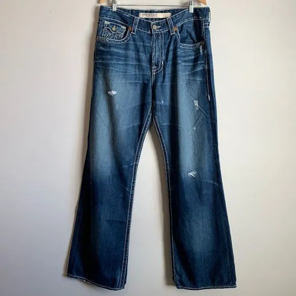 Big Star Jeans Mens 36L Long Distressed Blue Denim Voyager Loose Fit