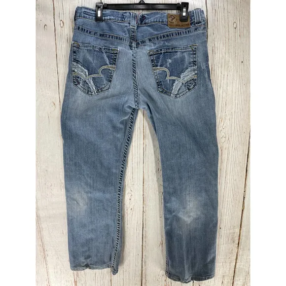 BIG STAR Men 33 Medium Wash Voyager Straight Denim Jeans Mid Rise Pocket Blue