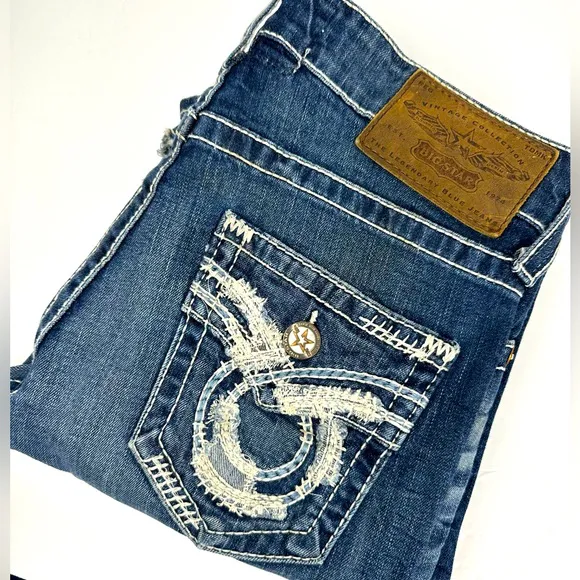 Men’s Big Star Pioneer 31R Bootcut Jeans Distressed Hem