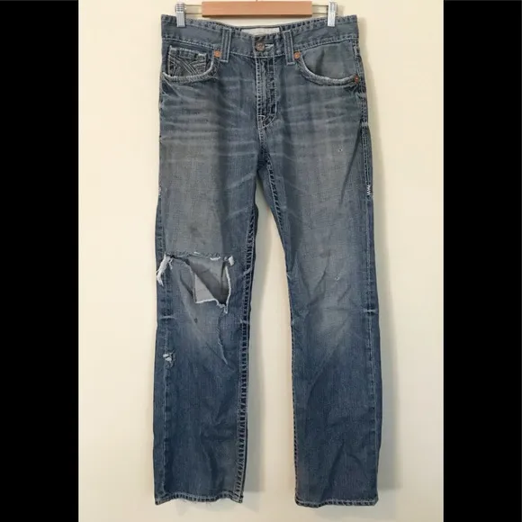 Big Star Destroyed Ripped 100% cotton Pioneer Boot Leg Bootcut Jeans mens 33