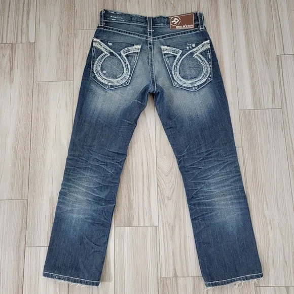 Big Star Pioneer Boot Distressed Jeans Men's Size 30x28 Thick Stitch Western