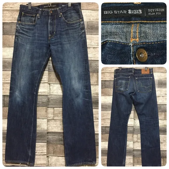 Big Star Division Slim Fit Jeans Men’s 34L Blue 14.4 Oz Selvage Denim Cotton