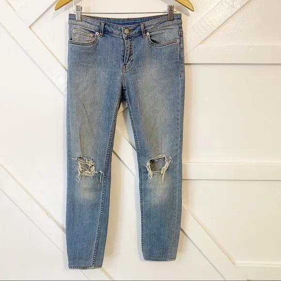 BLK DNM Skinny Slim Fit Distressed Denim Jeans Light Wash Sz 27/30