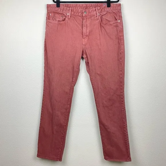 BONOBOS Men's 40x34 Straight Travel Jeans Rigid Denim Burgundy Orange Casual