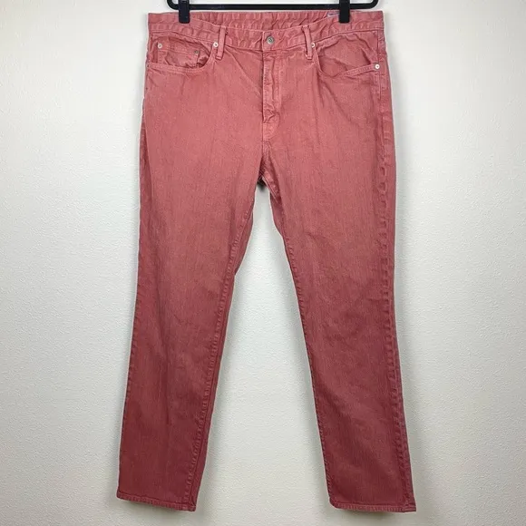 BONOBOS Men's 40x34 Straight Travel Jeans Rigid Denim Burgundy Orange Casual