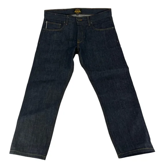 Brave Star Jeans Mens 35x28 Grey Dark Wash Selvage Heavy True Straight Y2K Denim