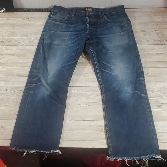 BRAVE STAR Made in USA Selvedge Denim Buttonfly Jeans Size 34 Raw Hems
