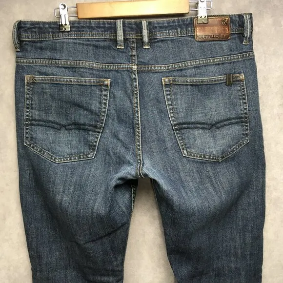 Buffalo Mens Driven X Basic Blue Jeans 36x32 Straight Fit Stretch Denim