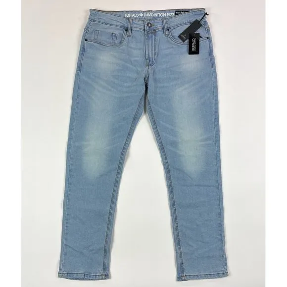 Buffalo David Bitton Ash-X Slim Stretch Mens 33x30 Light Wash Denim Blue Jeans
          
      NWT