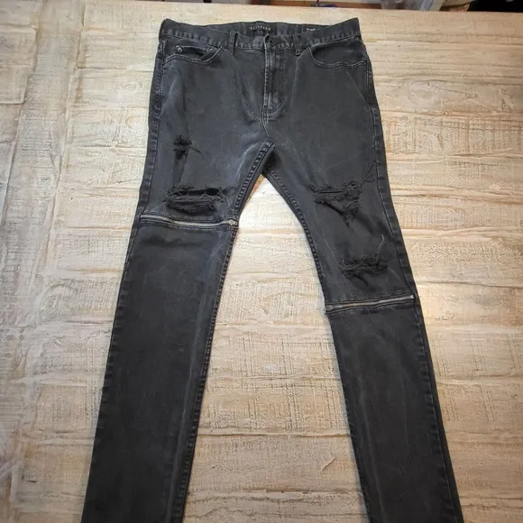 Bullhead Black Stacked Skinny Jeans Mens Sz 35x30 Distressed Stretch Denim