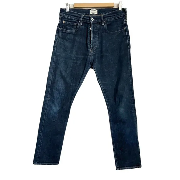 C.O.F. Studio Men M7 Tapered Dark Blue Wash Jeans Candiani Button Fly Sz 32 x 30