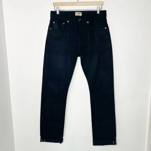 C.O.F. Studio Selvedge Candiani straight tapered leg rolled ankle black jeans -