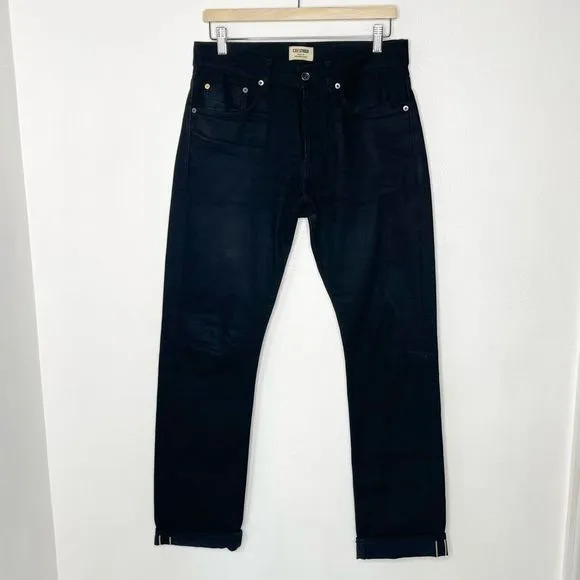 C.O.F. Studio Selvedge Candiani straight tapered leg rolled ankle black jeans -