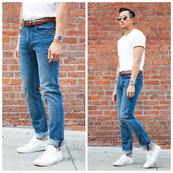 C.O.F. Studio Men’s M1 Slim Button Fly Stretch Denim Italian Jeans Indigo 35