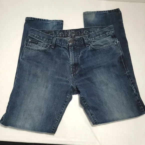 Calvin Klein Dark Wash Straight Leg Denim Blue Jeans Sz 34x32