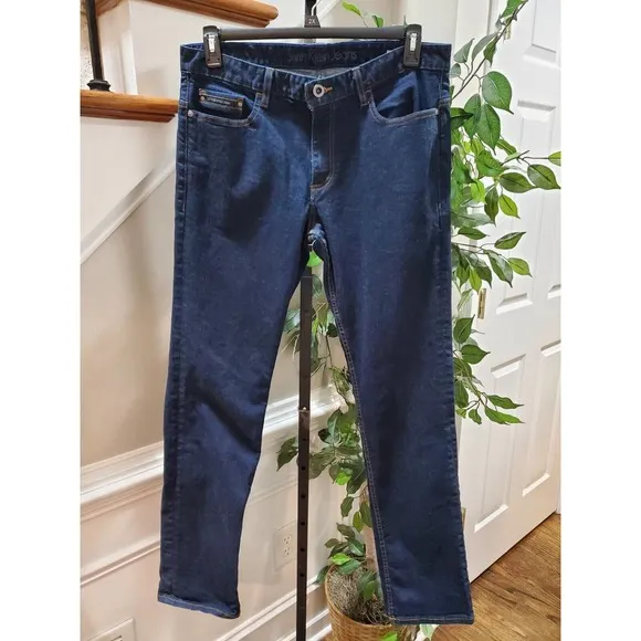 Calvin Klein Men's Blue Denim Cotton Mid Rise Straight Fit Jeans Pant Size 34/34