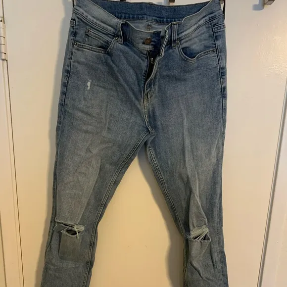 Cheap Monday 31Wx34L Stretch-Skinny, Acid Wash, Ripped Knee, Jeans