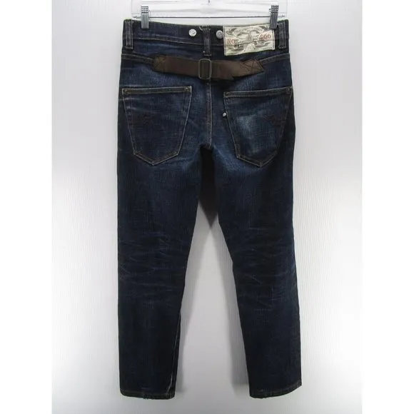 Cheap Monday Jeans 27X32 Straight Button Fly Leather Buckle Dark Wash