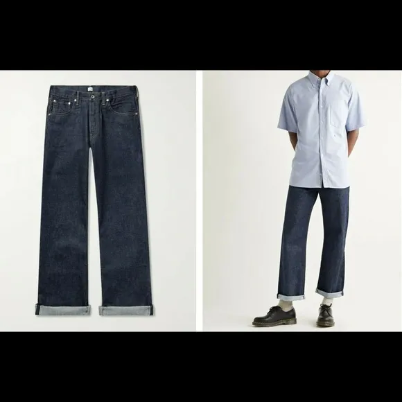 Chimala selvedge Denim wide tapered cut jeans in rinse wash, size 28