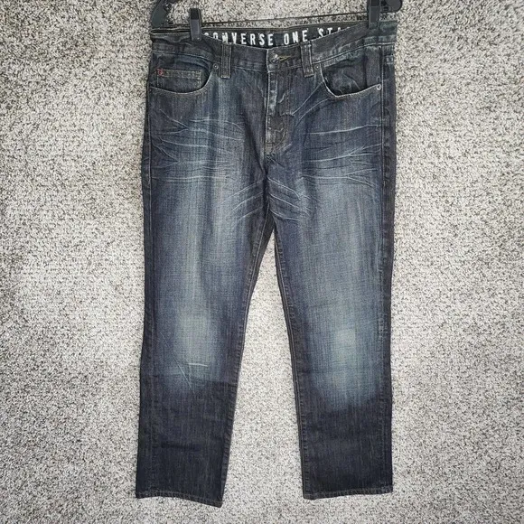 Converse Mens 32x30 Greenwich Straight Leg Jeans Denim Blue 5 Pocket Zip