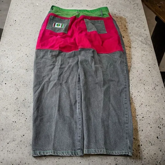 Cross Colours Color Block Suede Wash Jeans Vintage USA MADE HipHop Skater Y2K