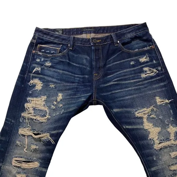 Cult of Individuality Rebel Straight Men Blue Jeans Sz 42 x34 Japanese Selvedge