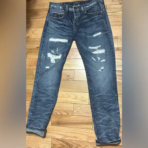 Cult of Individuality selvedge Jeans Straight Distressed Greaser W33 L34 button
