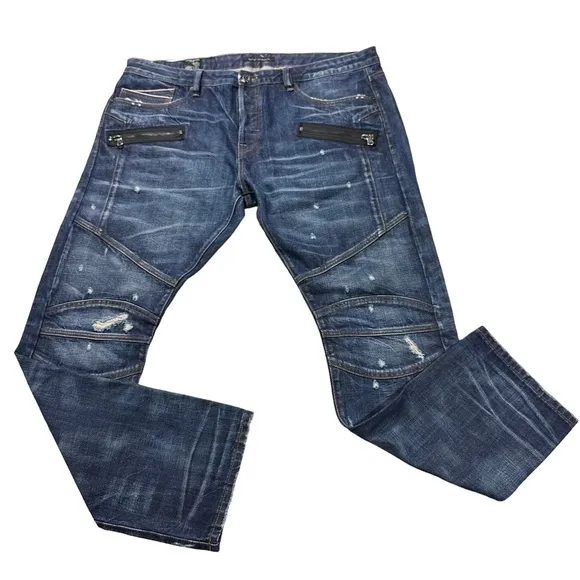 Cult of Individuality Greaser Moto Men Blue Japanese Selvedge Jeans Sz 42x34