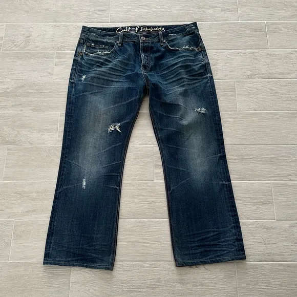 Cult of Individuality Hagen Relaxed Straight Blue Distressed Jeans Men’s Size 40